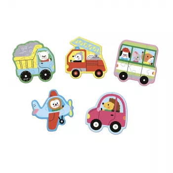 Janod Progressives Puzzle-Set mit 5 Puzzles - 2, 4, 6, 8 und 10 Teilen - Fahrzeuge 2+