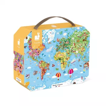 Janod Weltkarte Puzzle im Koffer 300 Teile