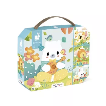 Janod Pure Progressives Puzzle-Set im Koffer – Tiere – 4 Puzzles (6, 9, 12, 16 Teile) – ab 2 Jahren – Hergestellt in Frankreich