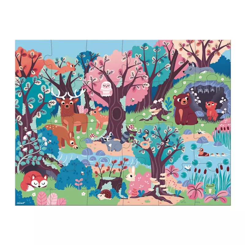 Janod Forest Glow-in-the-Dark Jigsaw Puzzle mit UV-Lampe 24 Teile