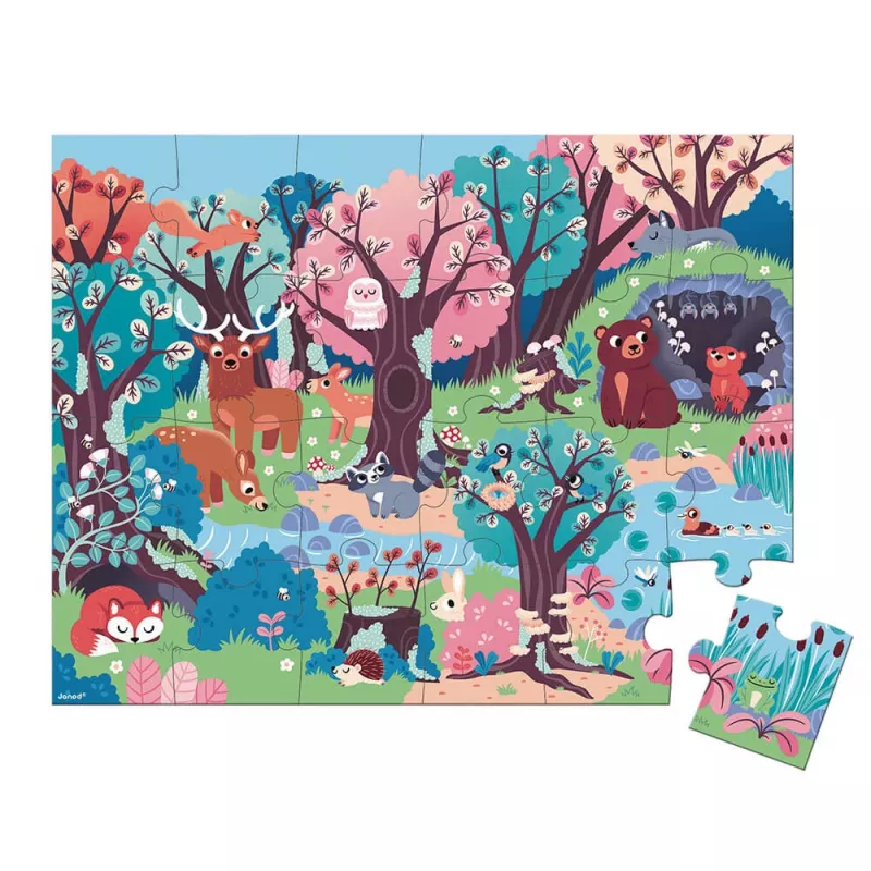 Janod Forest Glow-in-the-Dark Jigsaw Puzzle mit UV-Lampe 24 Teile
