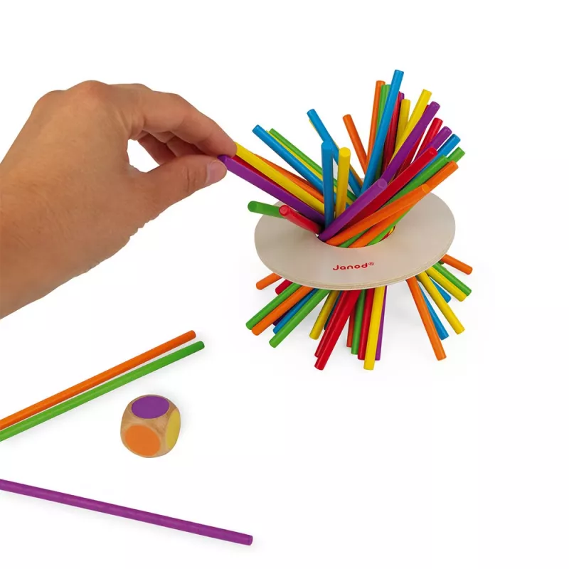Janod Crazy Sticks Balancespiel – Geschicklichkeitsspiel aus Holz für 1–4 Spieler, mehrfarbig