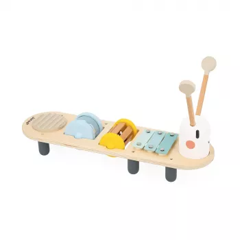 Janod Sweet Cocoon Musik-Aktivitätstisch - Wurm-Design, 5 Instrumente, FSC-Holz, ab 12 Monaten