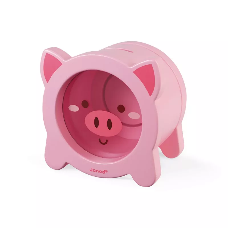 Janod Wooden Piggy Bank Pink Natural Wood J04653