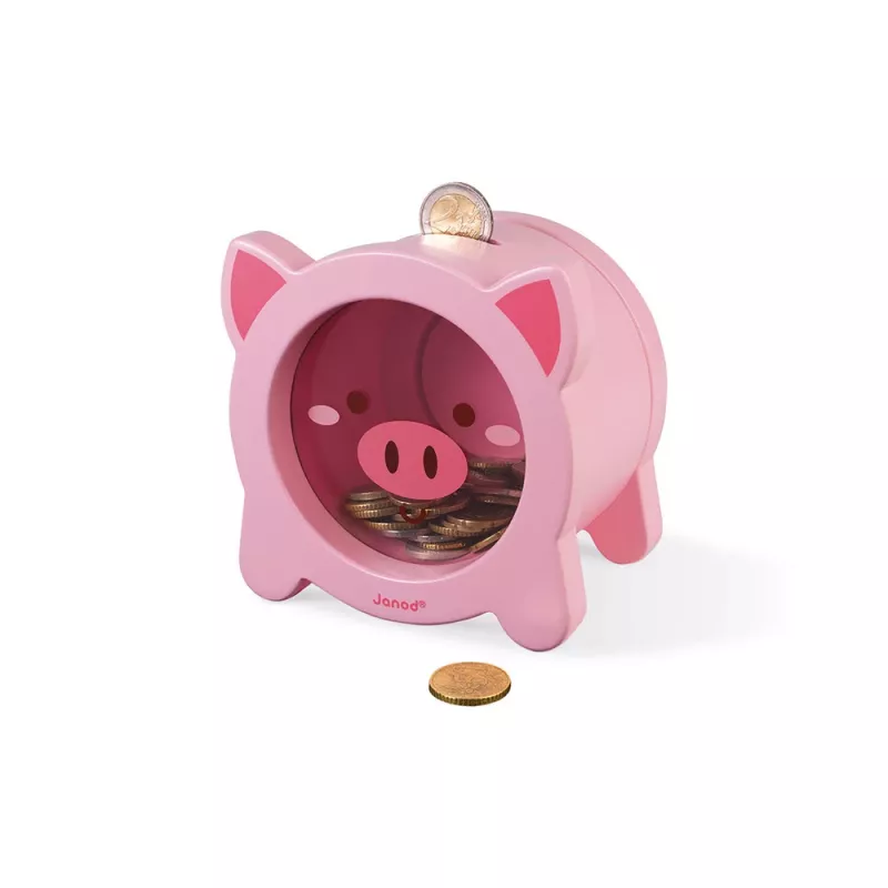 Janod Wooden Piggy Bank Pink Natural Wood J04653