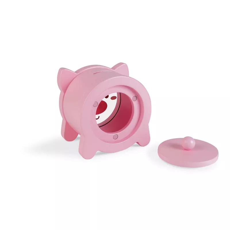 Janod Wooden Piggy Bank Pink Natural Wood J04653