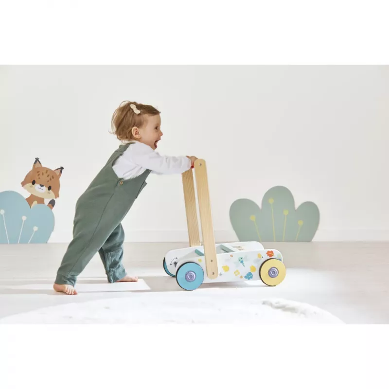 Janod Pure Schiebe-Lauflernwagen mit Bausteinen und Formensortierer, 12m+