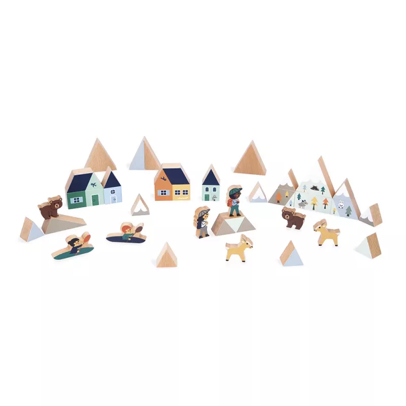 Janod Bausteine und Figuren Set 35 Teile - Cross Roads Mountains