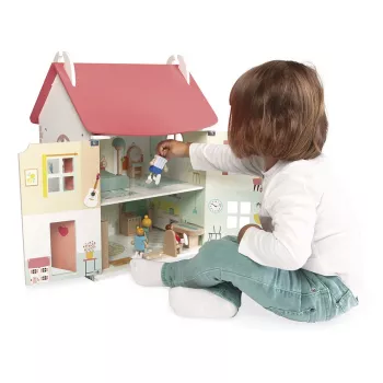 JANOD Lilliputiens Puppenhaus aus Holz mit 15 Zubehörteilen J06467
