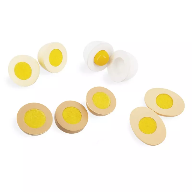 Janod Eierkarton aus Presskarton mit 4 Holzeiern - Rollenspiel-Lebensmittel-Set