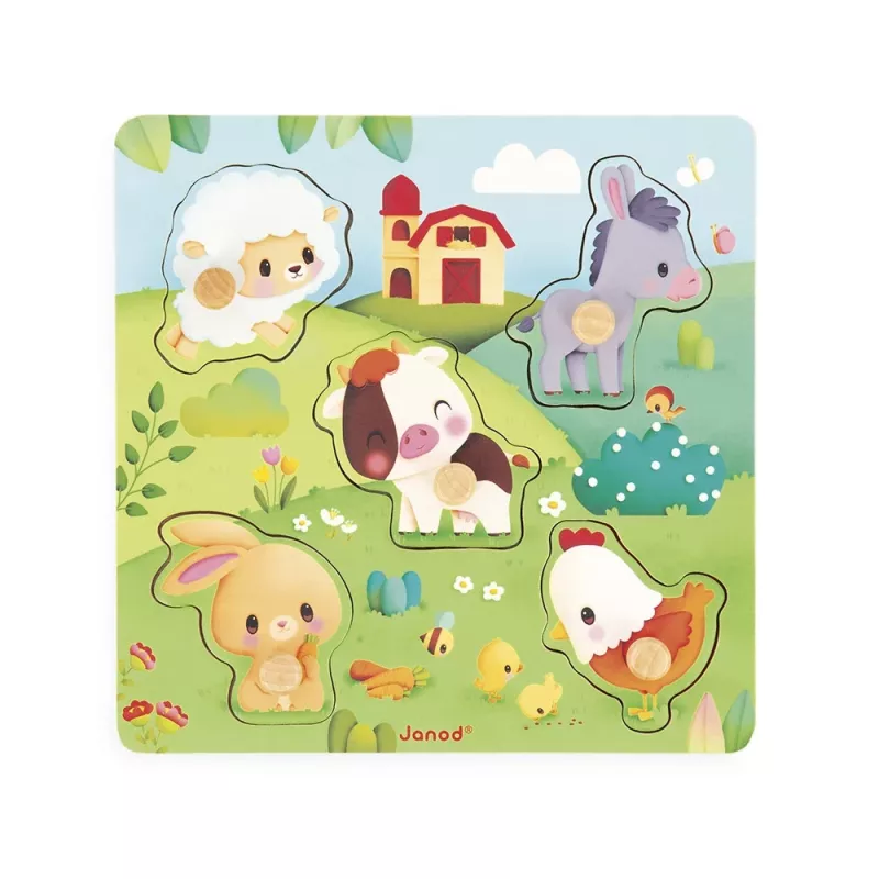 Janod Pure Sensorisches Holzpuzzle Bauernhoftiere 7 Teile