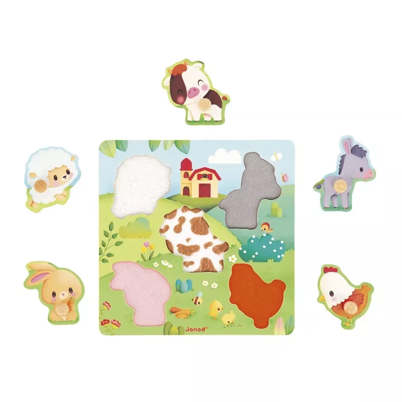 Janod Pure Sensorisches Holzpuzzle Bauernhoftiere 7 Teile