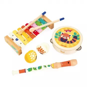 Janod Gioia Musikspielzeug-Set - 5 Instrumente, Holz, Pastellfarben, ab 18 Monaten