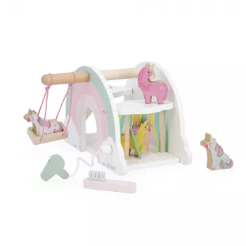 Janod Holz Einhornhaus Spielset mit 5 Zubehörteilen, ab 18 Monaten