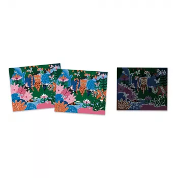 Janod Glow-in-the-Dark Crystal Mosaic Craft Kit - Night Jungle - Kreative Aktivität für Kinder ab 6 Jahren