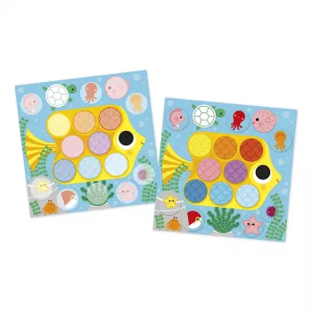 Janod My Arts & Crafts Kreativ-Set für 2-Jährige, runde Sticker „Rund um den Teich“