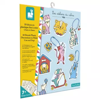 Janod DIY Schrumpffolien-Kunstset - Katzen & Hunde - 10 Ornamente - ab 7 Jahren
