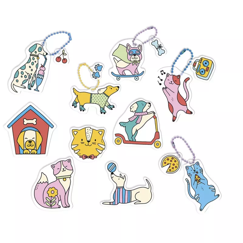 Janod DIY Schrumpffolien-Kunstset - Katzen & Hunde - 10 Ornamente - ab 7 Jahren