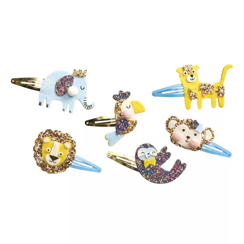 Janod DIY Bastelset zum Erstellen von Glitzer-Haarklammern Exotische Tiere 5+