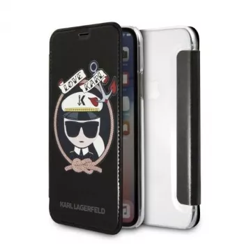 Karl Lagerfeld KLFLBKPXKSB Signature Glitter Bookcase für iPhone X/Xs, Schwarz