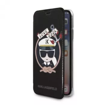 Karl Lagerfeld KLFLBKPXKSB Signature Glitter Bookcase für iPhone X/Xs, Schwarz