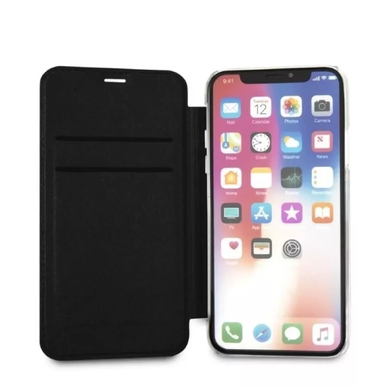 Karl Lagerfeld KLFLBKPXKSB Signature Glitter Bookcase für iPhone X/Xs, Schwarz