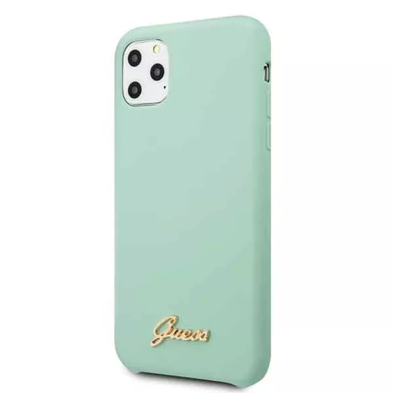 Guess GUHCN58LSLMGG iPhone 11 Pro Green Silicone Hard Case with Vintage Gold Logo