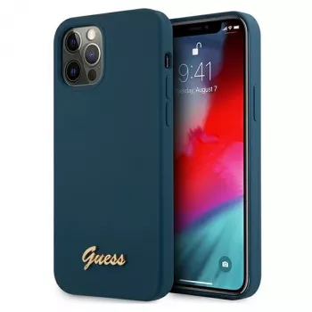 Guess GUHCP12LLSLMGBL Metal Logo Script Hard Case für Apple iPhone 12 Pro Max, Blau