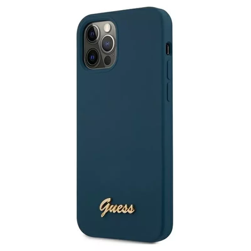 Guess GUHCP12LLSLMGBL Metal Logo Script Hard Case für Apple iPhone 12 Pro Max, Blau