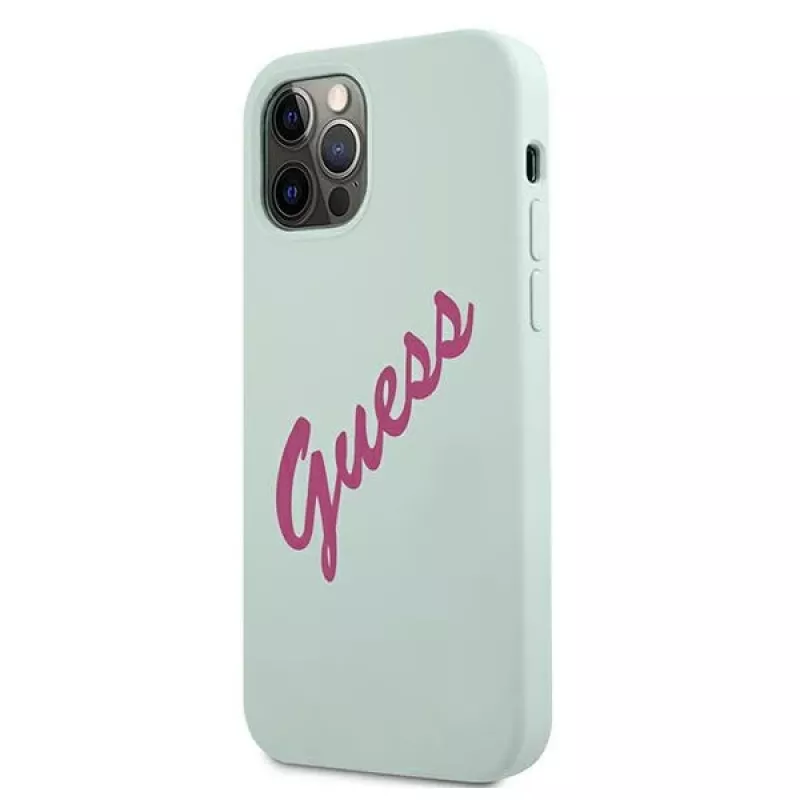 Guess Silicone Vintage Hard Case für Apple iPhone 12 / 12 Pro 6,1 Zoll - Blau Fuchsia