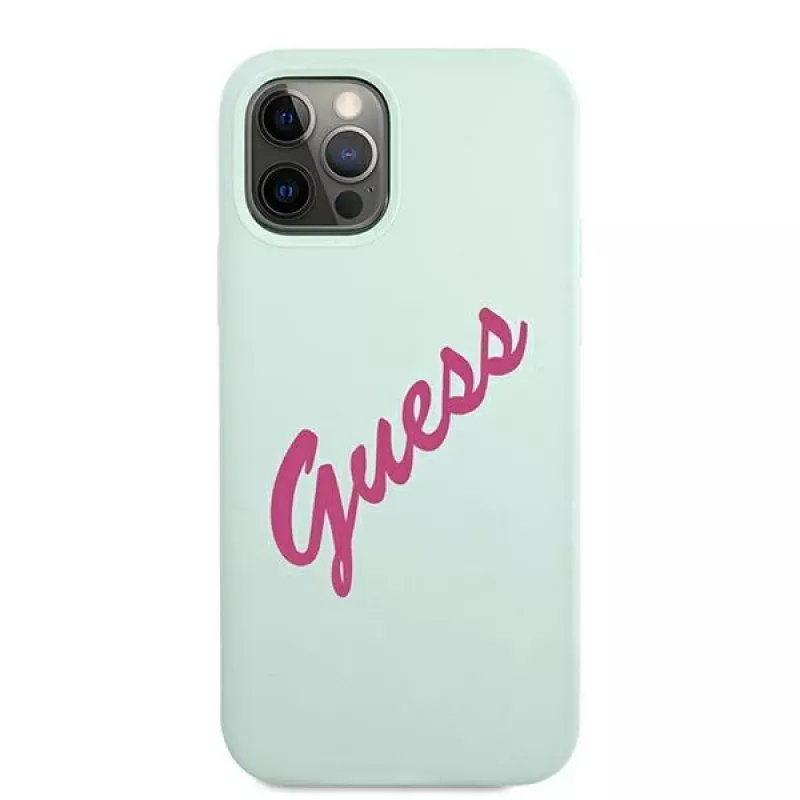 Guess Silicone Vintage Hard Case für Apple iPhone 12 / 12 Pro 6,1 Zoll - Blau Fuchsia