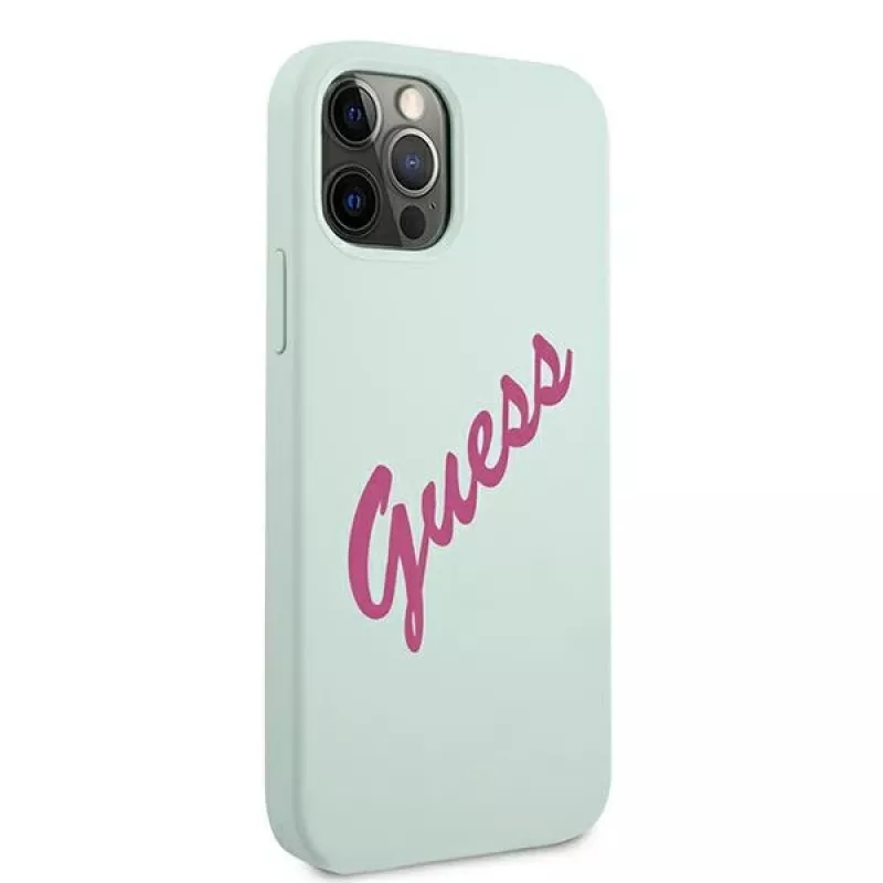 Guess Silicone Vintage Hard Case für Apple iPhone 12 / 12 Pro 6,1 Zoll - Blau Fuchsia