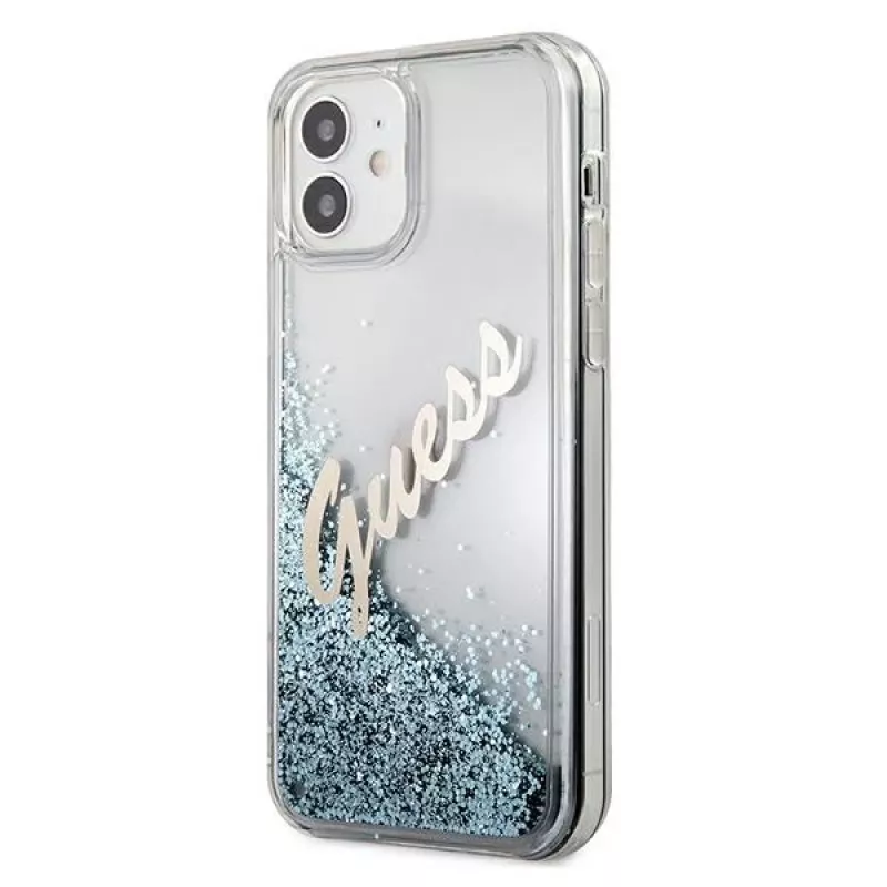 Guess Glitter Vintage Script Hard Case für Apple iPhone 12 mini - Blau