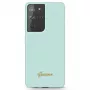 Guess GUHCS21LLSLMGLB Silicone Script Metal Logo Back Cover für Samsung Galaxy S21 Ultra (Blau)