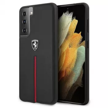 Ferrari FEOSIHCS21SBK Off Track Leder Nylon Streifen Hartschale für Samsung Galaxy S21 (G991) - Schwarz