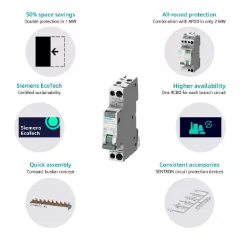 Siemens 5SV13166KK16 RCBO 2-polig 16 A 30 mA, B-Charakteristik, Typ A, 6 kA