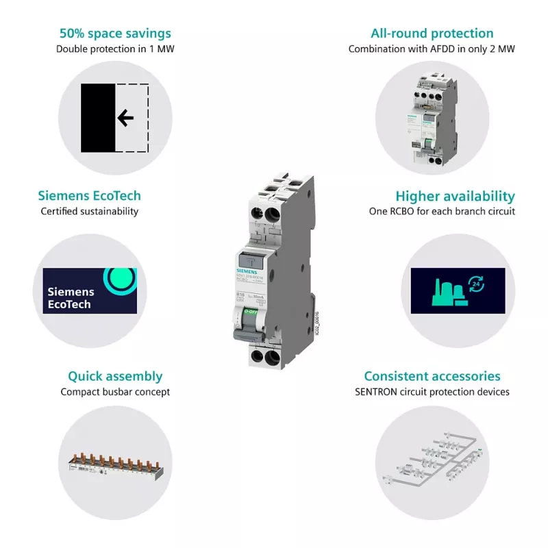 Siemens 5SV13166KK16 RCBO 2-polig 16 A 30 mA, B-Charakteristik, Typ A, 6 kA