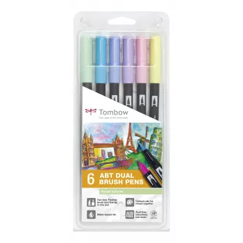Tombow ABT-6P-2 Dual Brush Pen Set - 6 Farben - Feine Spitze & Pinselspitze - Mehrfarbig