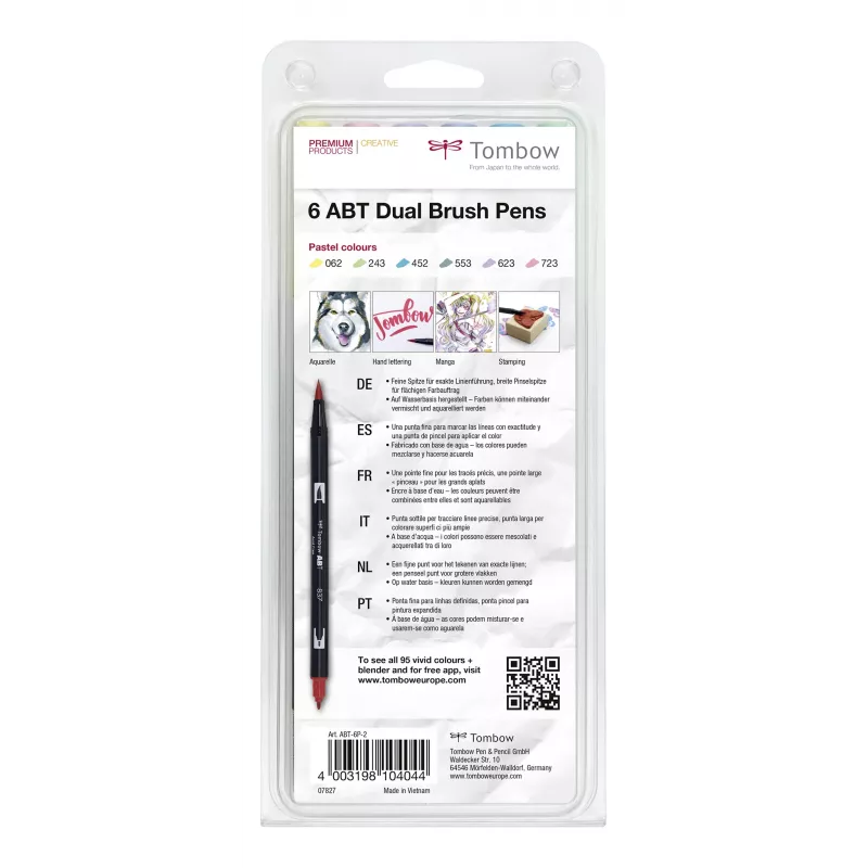 Tombow ABT-6P-2 Dual Brush Pen Set - 6 Farben - Feine Spitze & Pinselspitze - Mehrfarbig