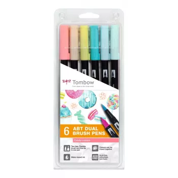 Tombow ABT-6P-4 Dual Brush Pen Set - 6 Stifte - Fine & Brush Spitze - Mehrfarbig - Rund