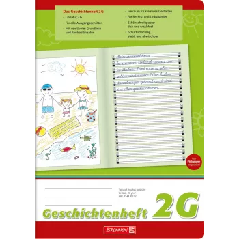 BRUNNEN Geschichtenheft Lineatur 2G liniert DIN A4 ohne Rand 16 Blatt