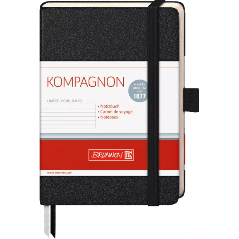 BRUNNEN KOMPAGNON Notizbuch A6 liniert - 96 Blatt, Hardcover, Schwarz
