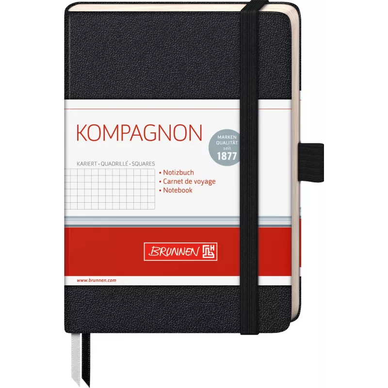 BRUNNEN KOMPAGNON Notizbuch A6 kariert Schwarz 96 Blatt Fadenheftung