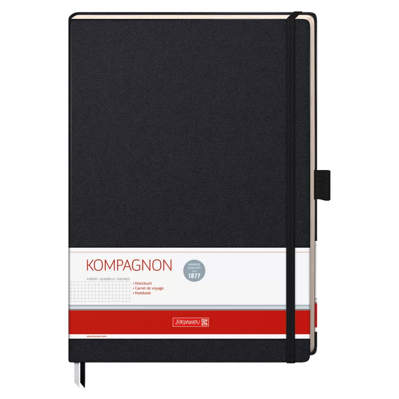 BRUNNEN KOMPAGNON Notizbuch A4 kariert Schwarz 96 Blatt