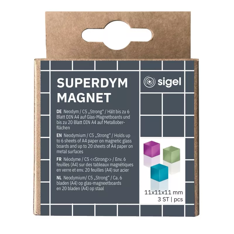 SIGEL BA727 Würfel-Neodymmagnete 11 mm, Pink/Blau/Grün, Glänzend, 3 Stk