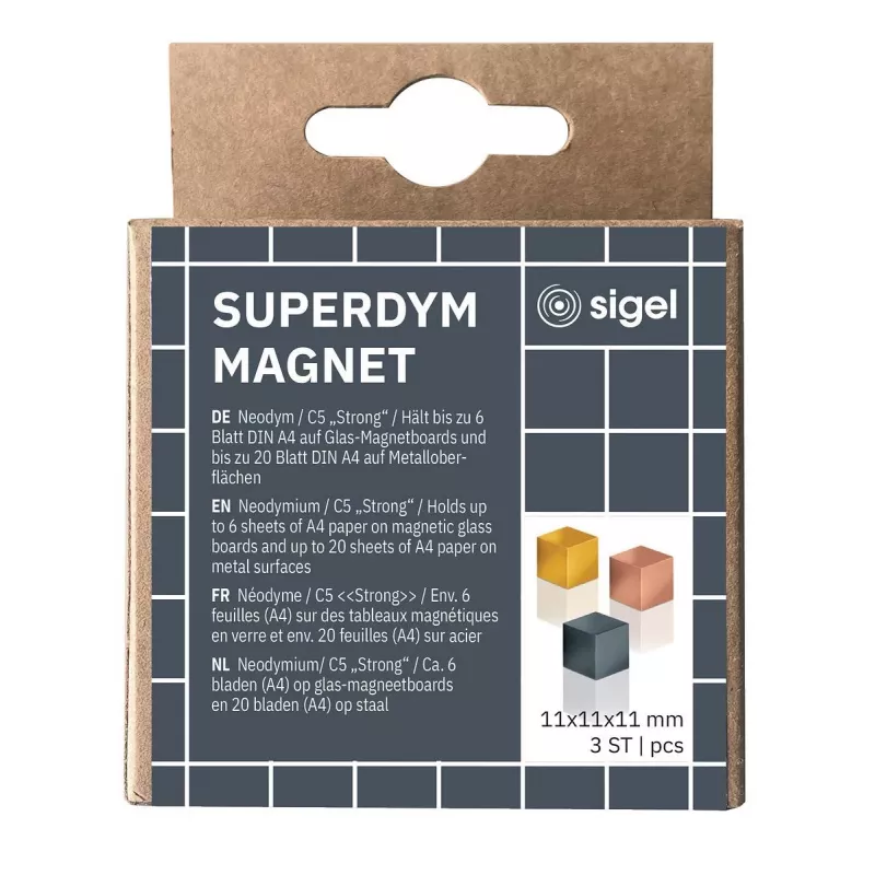SIGEL BA724 Cube Neodymium Magnets 11 mm Copper Gold Grey Glossy 3-Pack