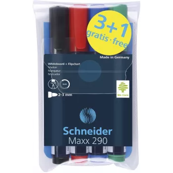 Schneider Maxx 290 Whiteboard- und Flipchart-Marker, gemischte Farben 2,0 - 5,0 mm, 4er-Pack