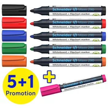Schneider Maxx 290 Whiteboard- und Flipchart-Marker-Set, 6 Stück, verschiedene Farben, 2,0 - 3,0 mm