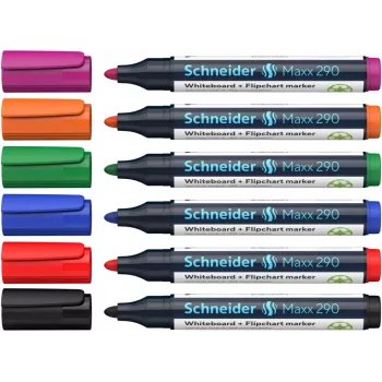 Schneider Maxx 290 Whiteboard- und Flipchart-Marker-Set, 6 Stück, verschiedene Farben, 2,0 - 3,0 mm
