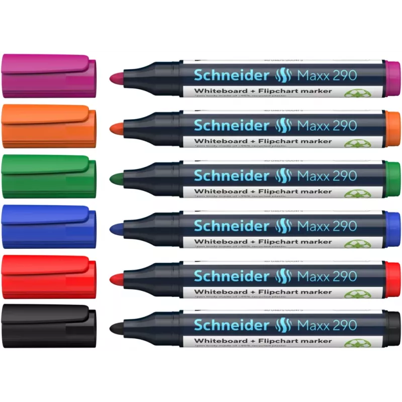 Schneider Maxx 290 Whiteboard- und Flipchart-Marker-Set, 6 Stück, verschiedene Farben, 2,0 - 3,0 mm